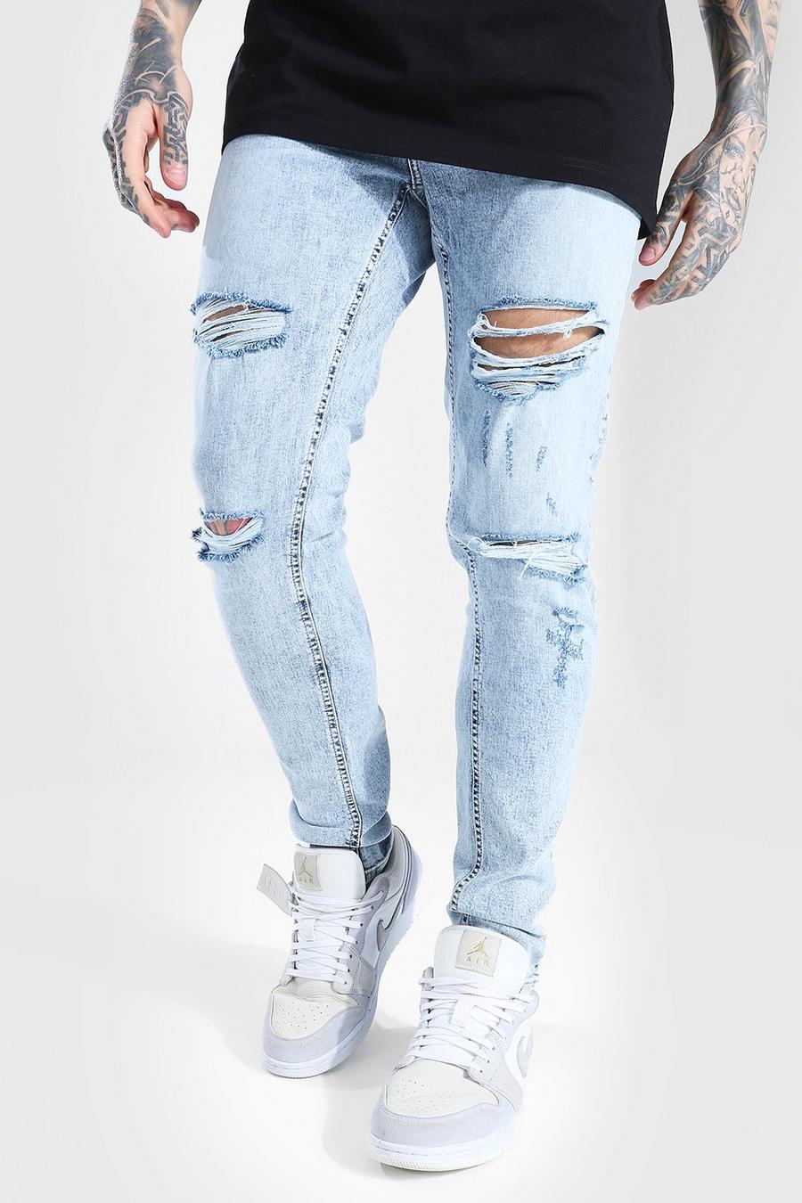 Ice blue Skinny jeans med slitage image number 1