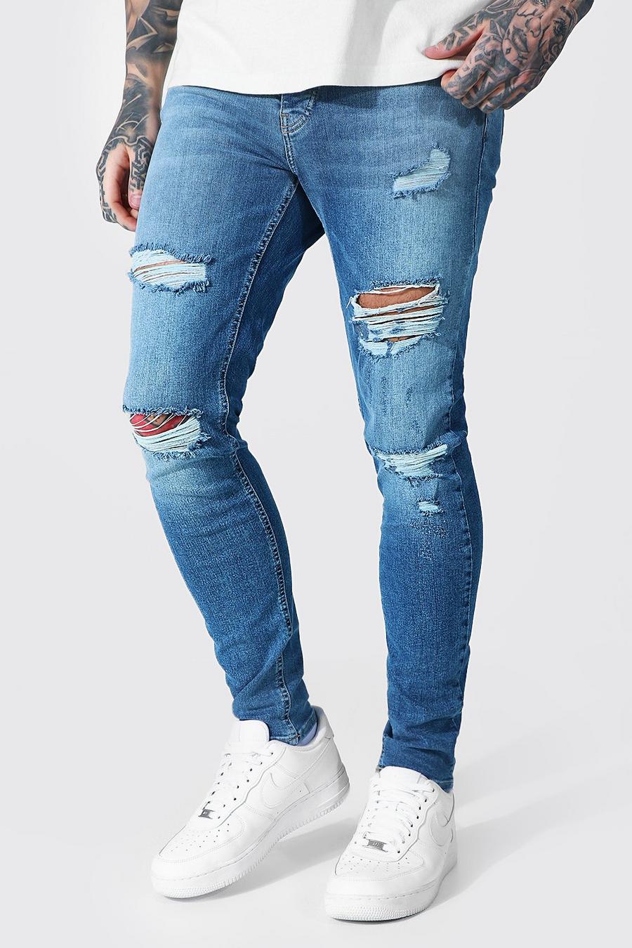 Vintage blue blå Skinny jeans med slitage image number 1