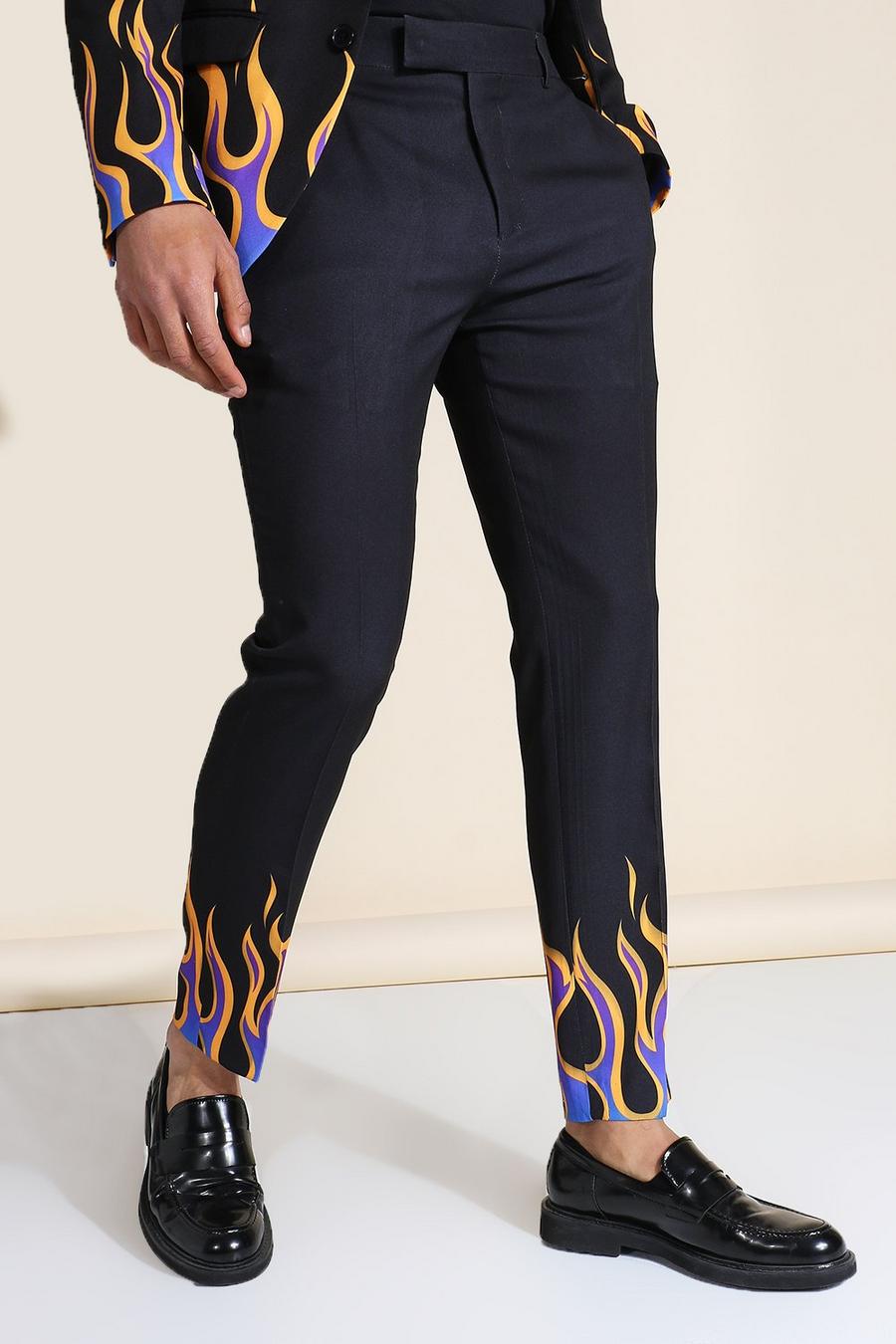 Pantalones de traje skinny con bordes de llamas, Negro image number 1