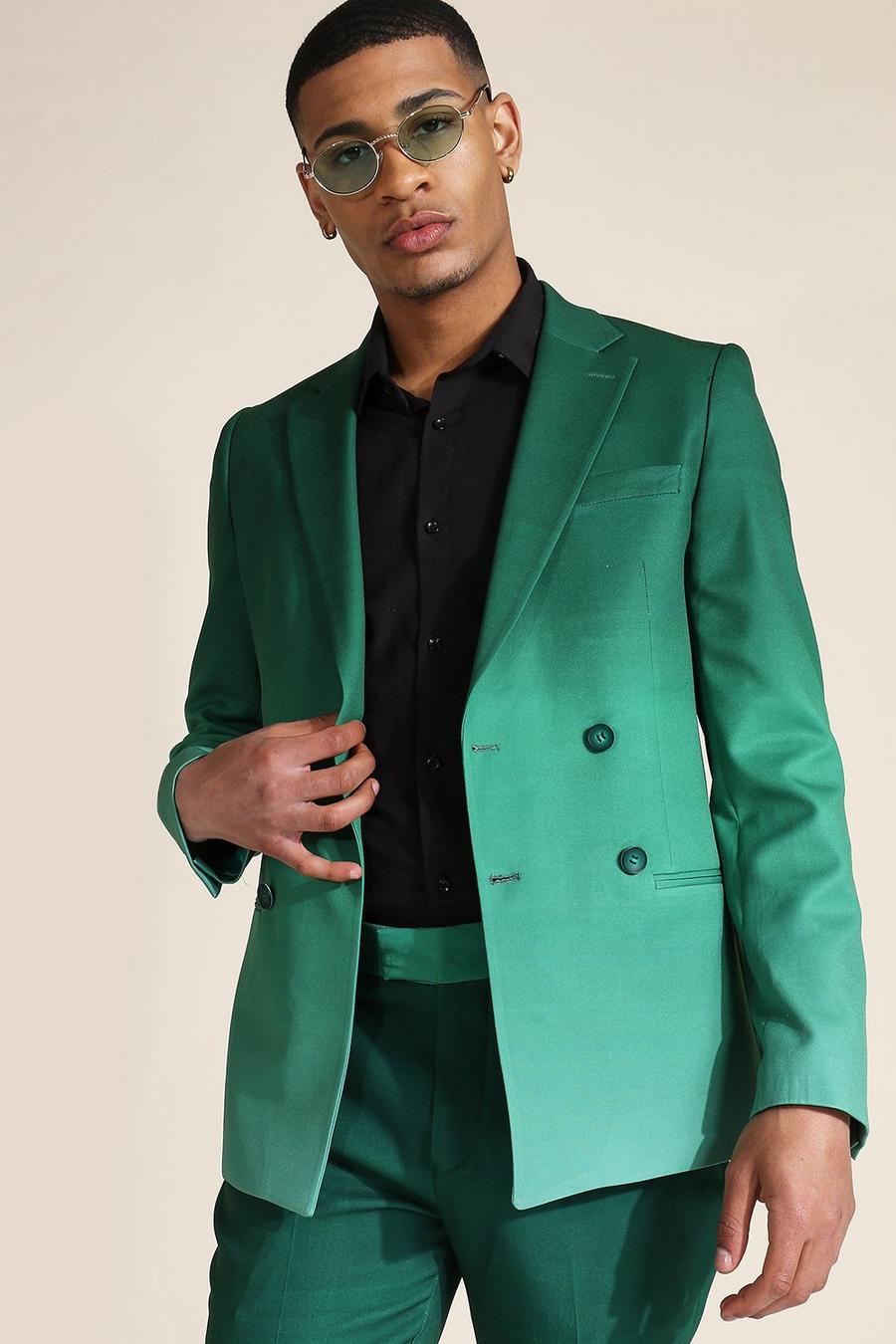 Skinny Fit Anzugjacke mit grünem Farbverlauf, Grün image number 1