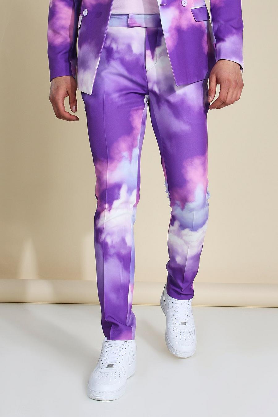 Pantalones de traje skinny con estampado de nubes, Multicolor image number 1