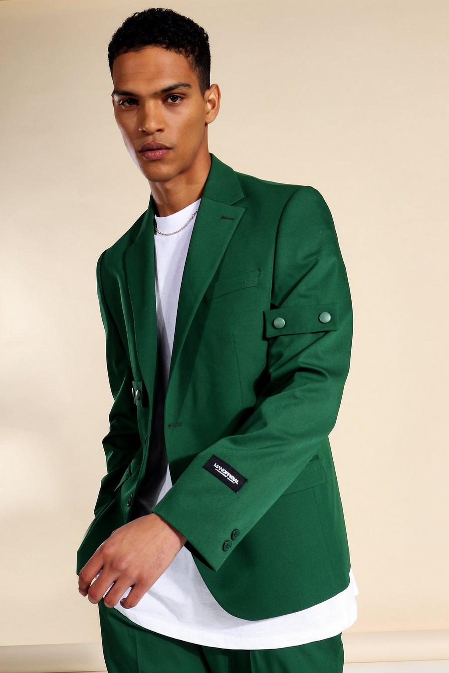ירוק כהה ז'קט חליפה בגזרה משוחררת עם כפתורים ורכיסה אחת image number 1