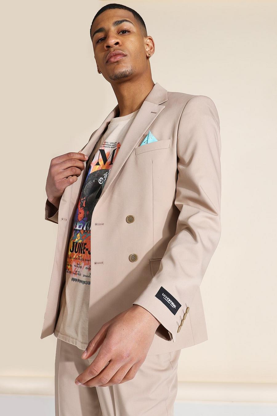 חום ז'קט חליפה עם דשים כפולים וכיסים image number 1
