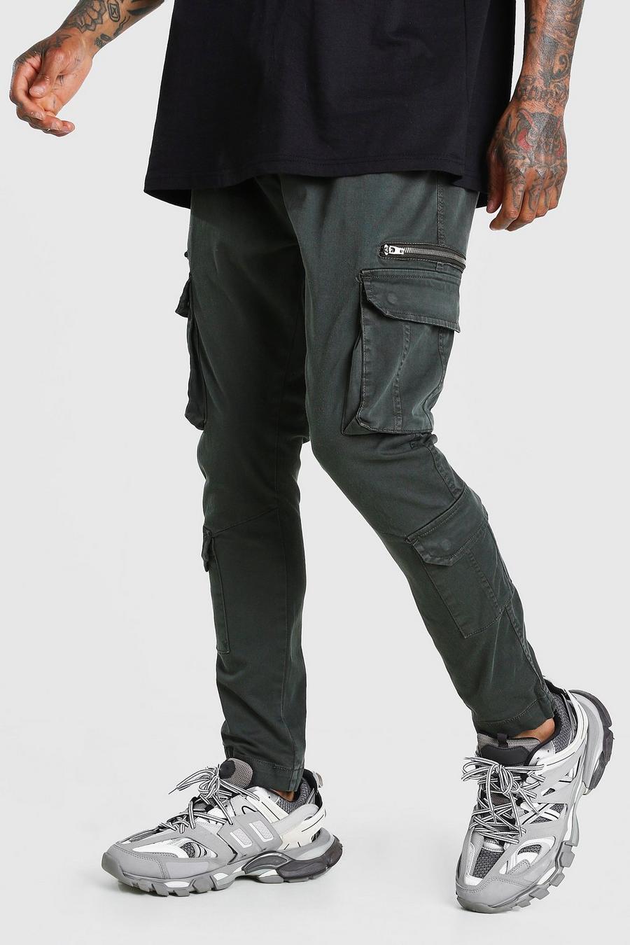 Charcoal grey Skinny jeans med cargofickor och dragkedjor image number 1