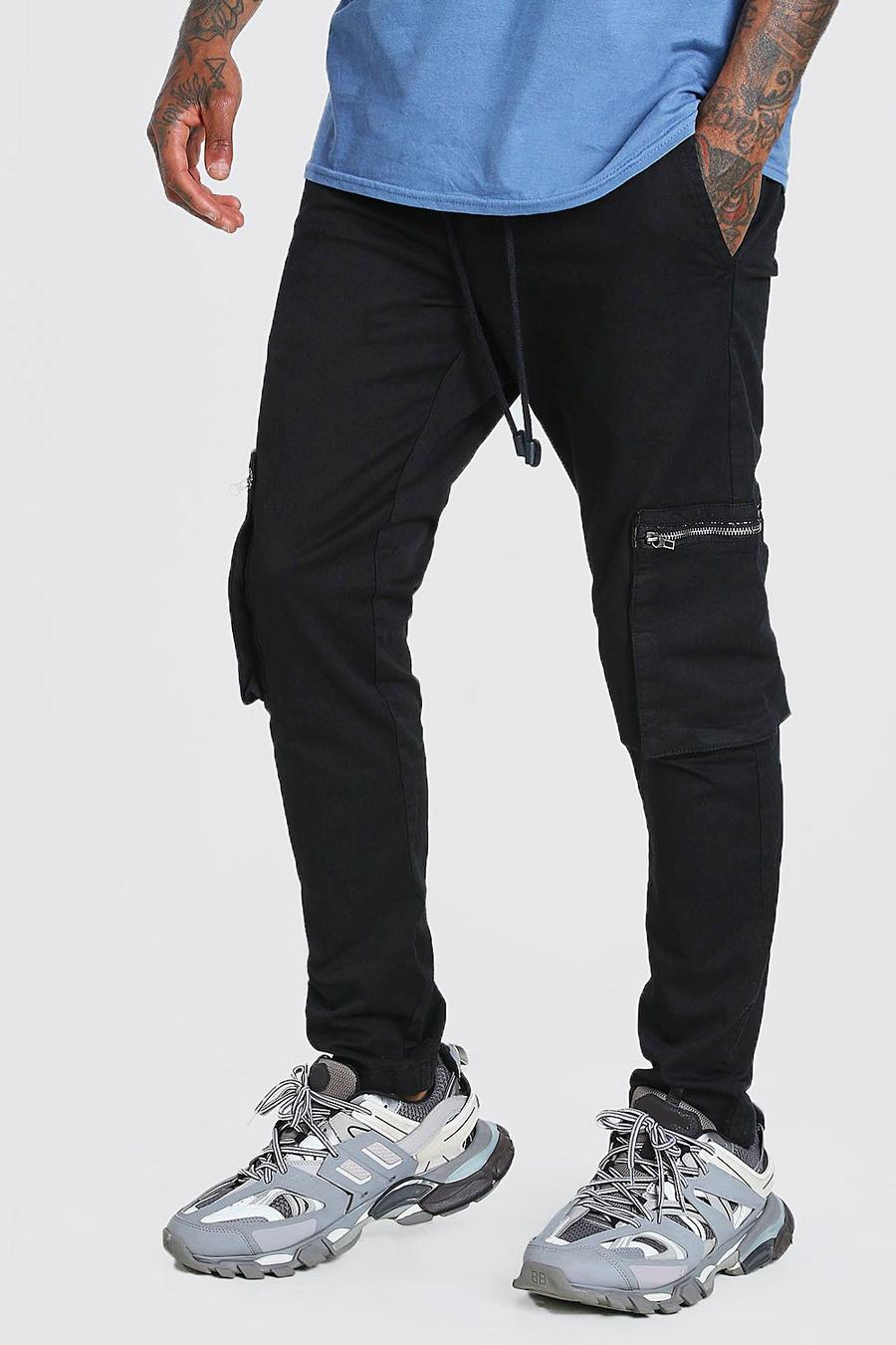 Elastic Waist Slim Fit Cargo Pants With Zips image number 1