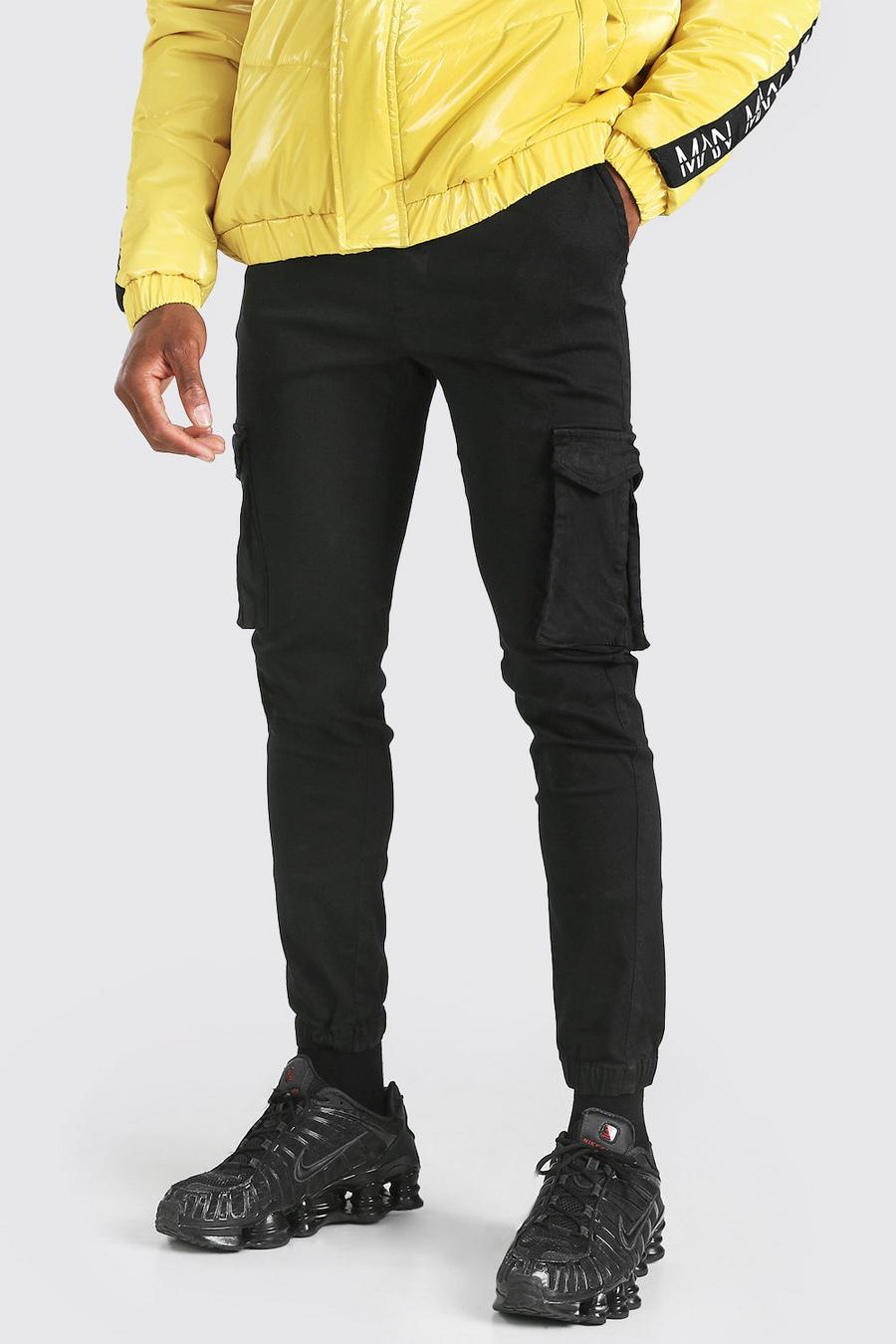 שחור מכנסי דגמ"ח בגזרה צרה עם מותן אלסטי ועיטור בשוליים image number 1