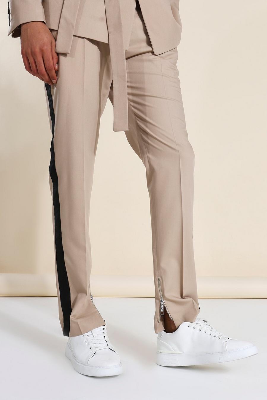 Brown Wide Leg Taped Suit Trousers image number 1
