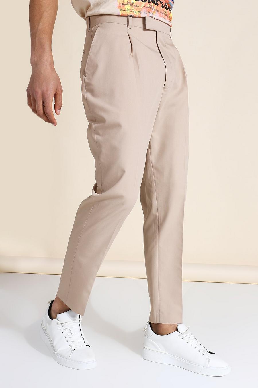 Brown Tapered Suit Pants With Pocket Square image number 1