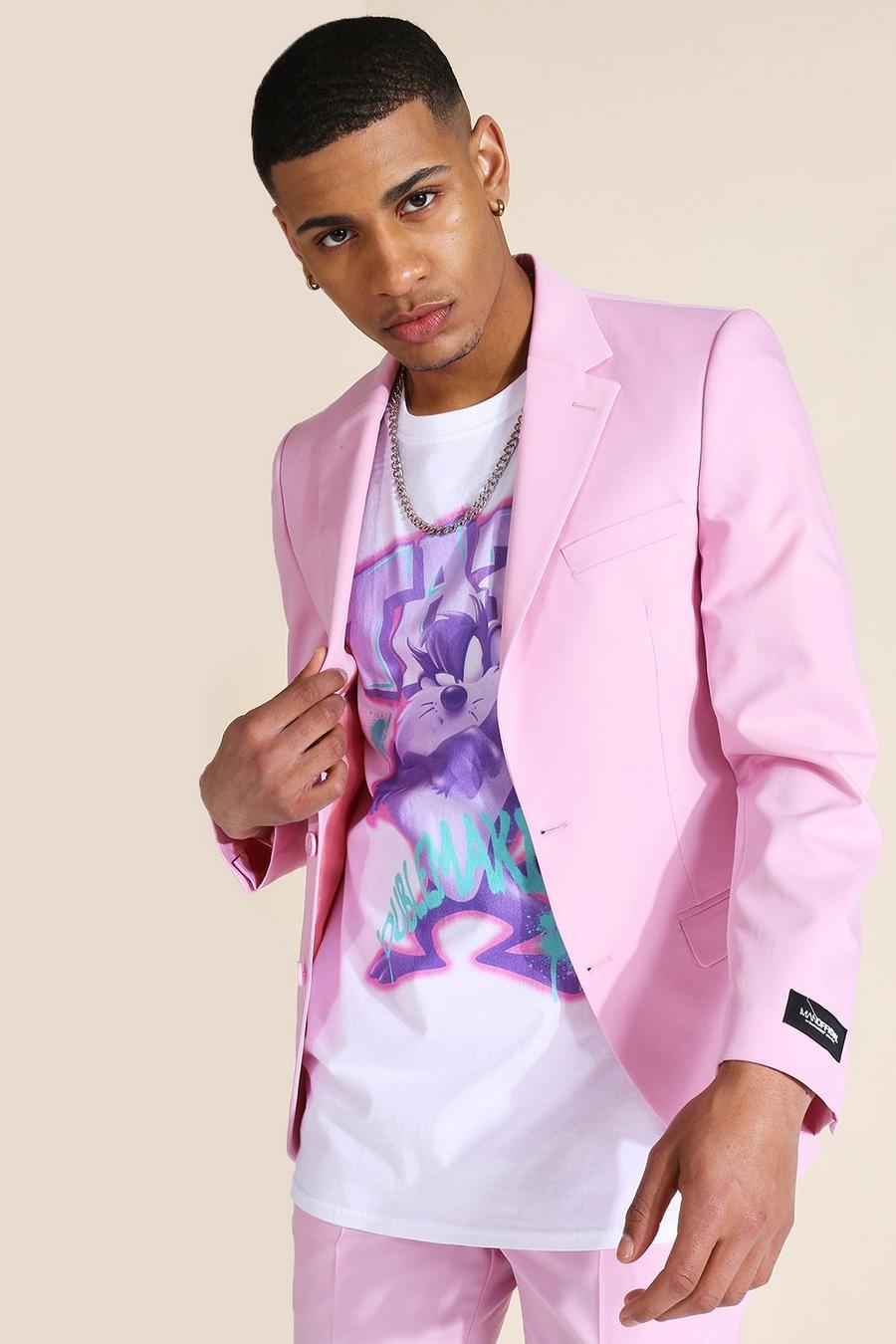 Pink Skinny Badged Single Breasted Suit Jacket image number 1