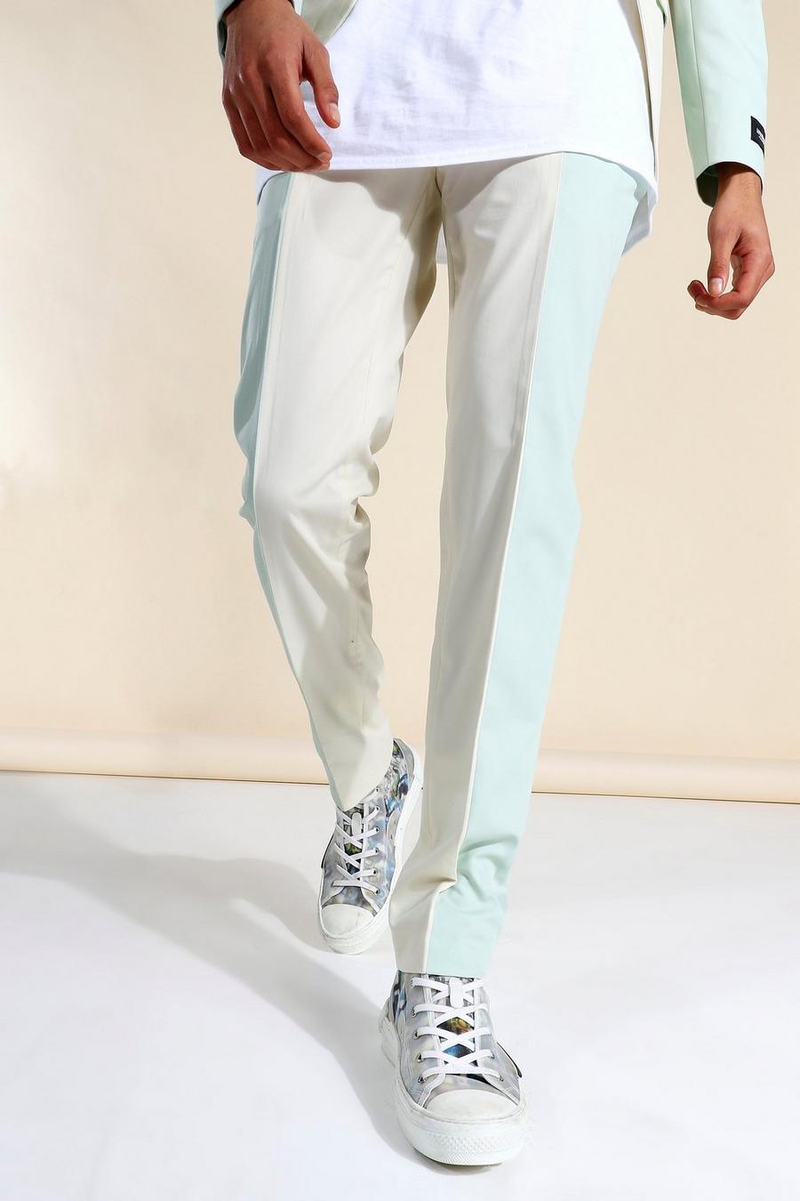 Khaki Colour Block Skinny Fit Pantalons image number 1