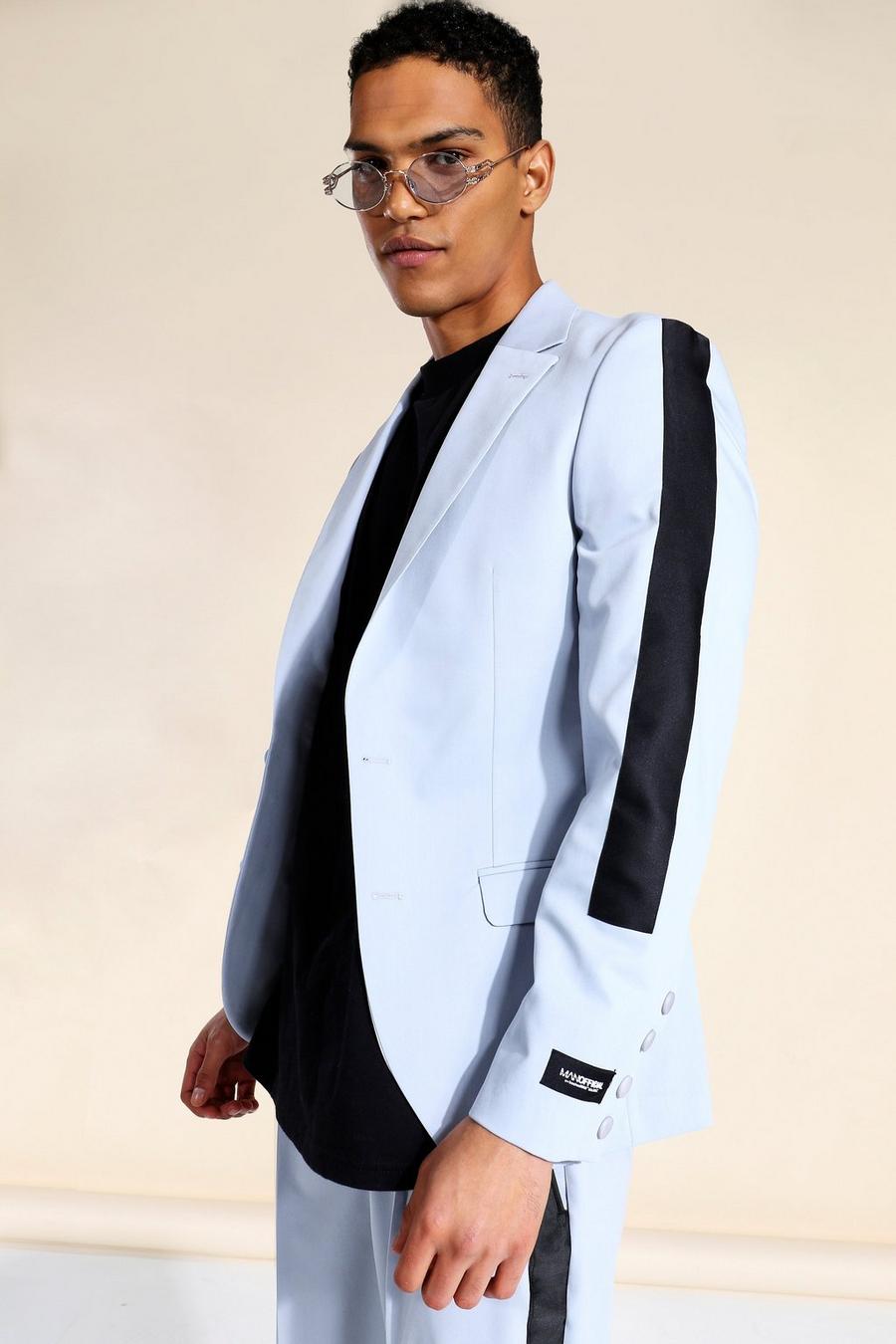 אפור ז'קט חליפה סקיני עם רכיסה אחת ופס image number 1