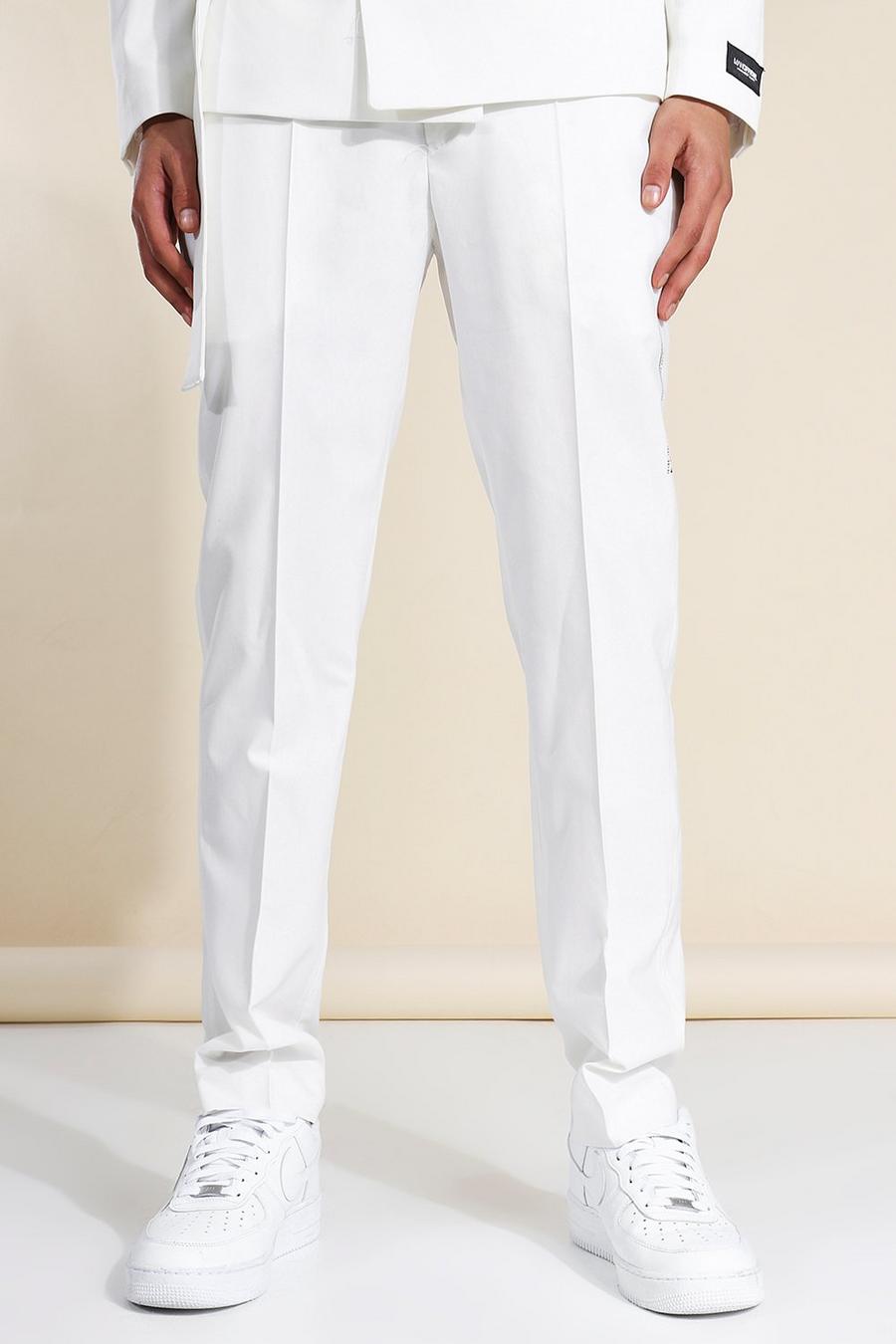 לבן מכנסי חליפה בגזרה צרה עם קפלים image number 1