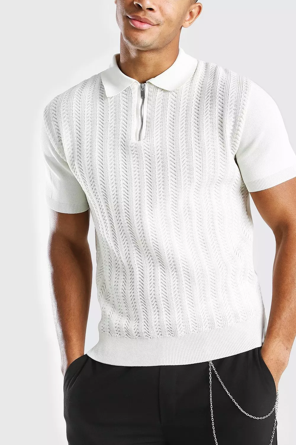 muscle fit knitted polo