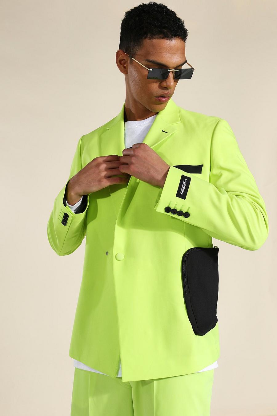 Chaqueta de traje con botonadura doble de corte holgado con bolsillos , Verde image number 1