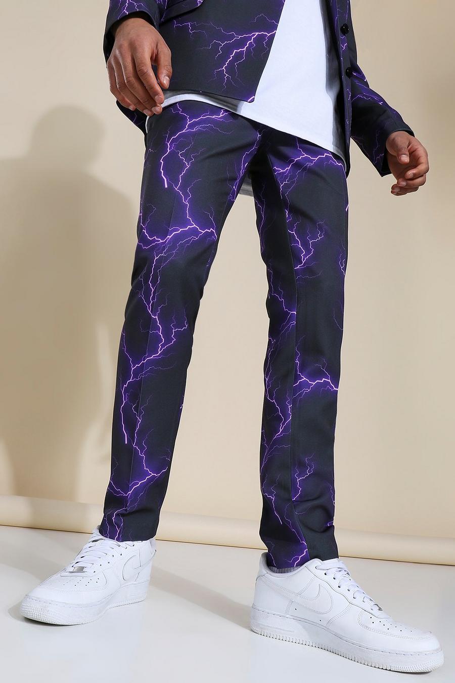 Black Skinny Lightening Print Suit Pants image number 1