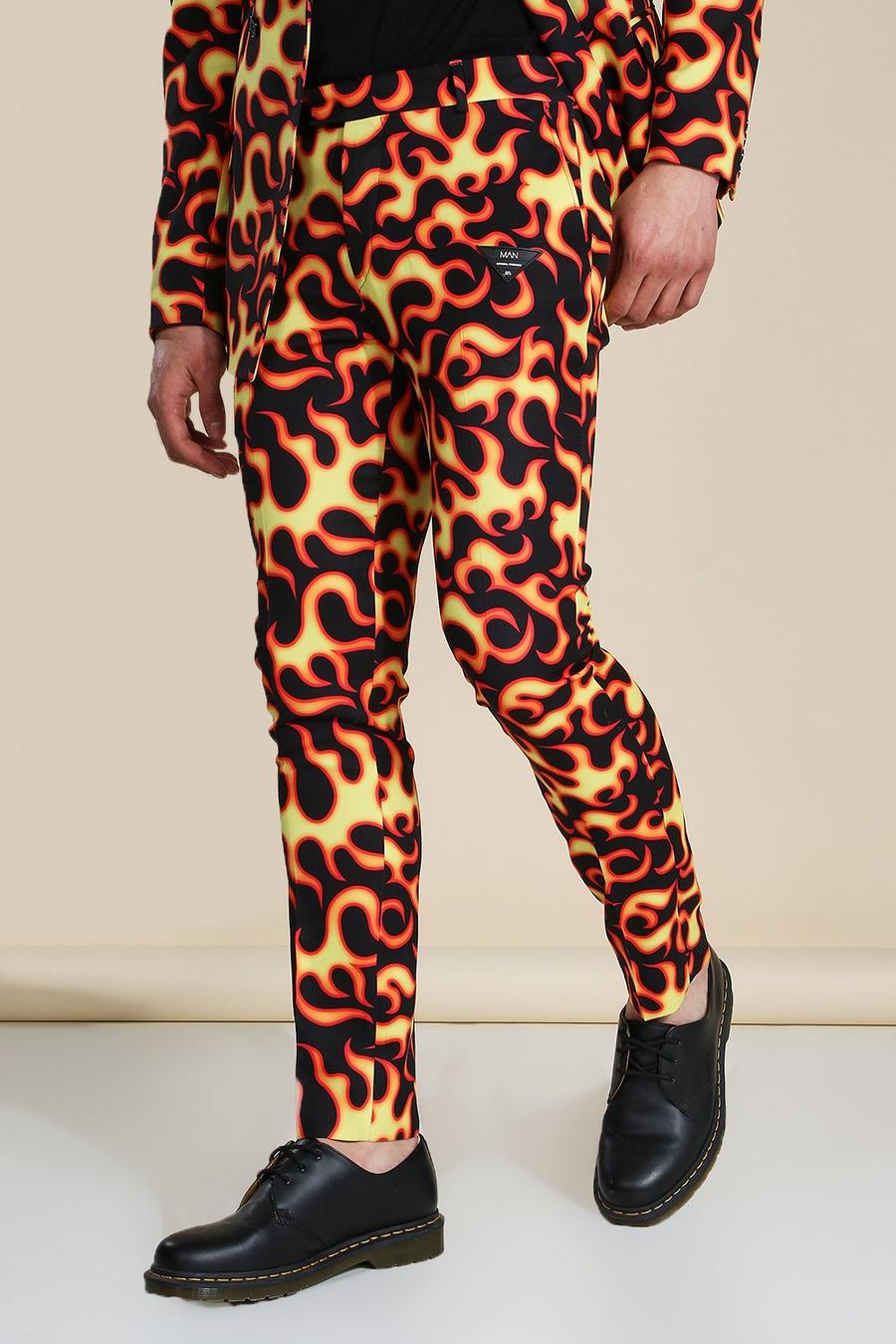 Black Skinny Flame Print Suit Trouser image number 1