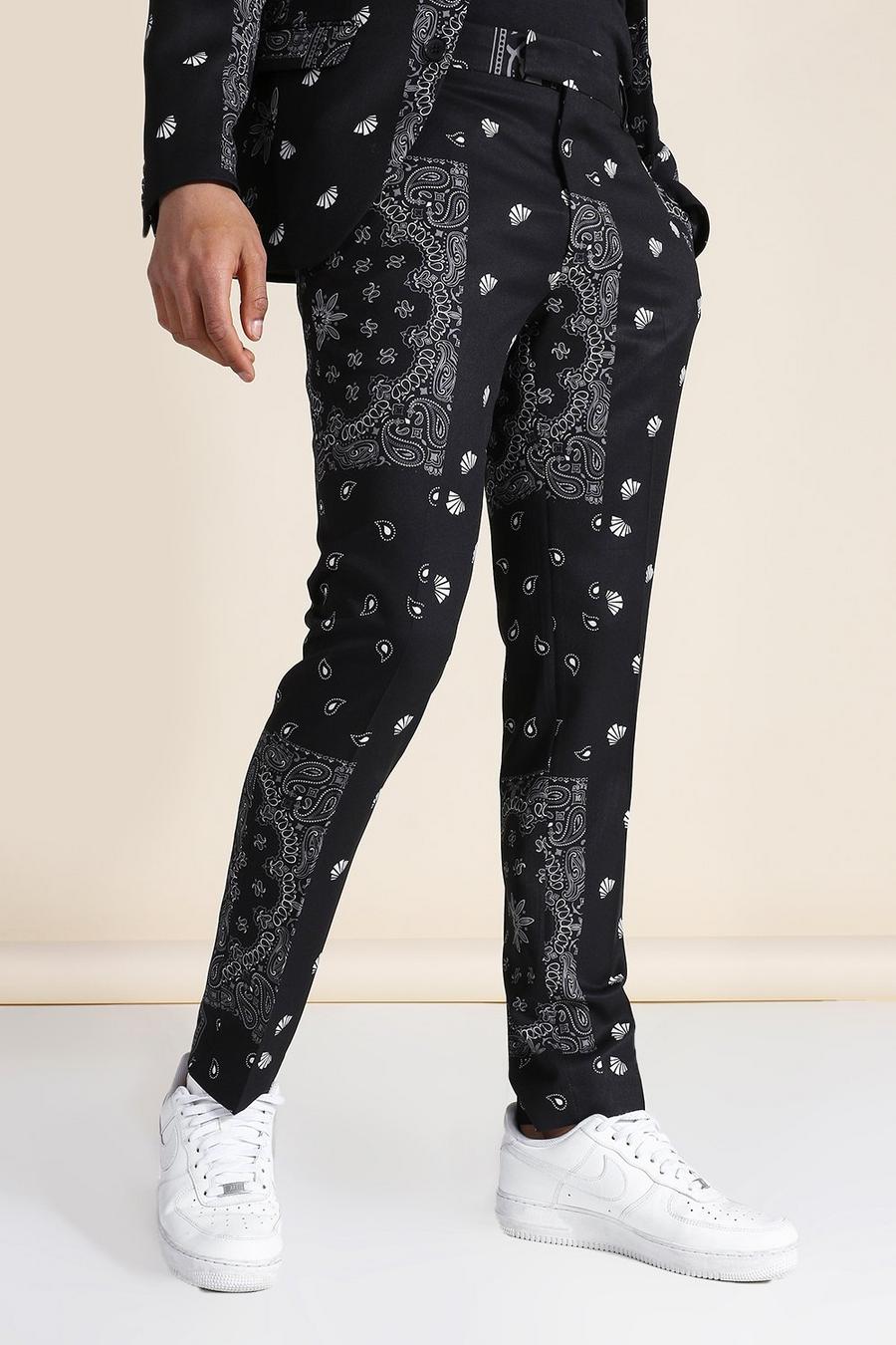 Black Skinny Bandana Print Suit Trouser image number 1