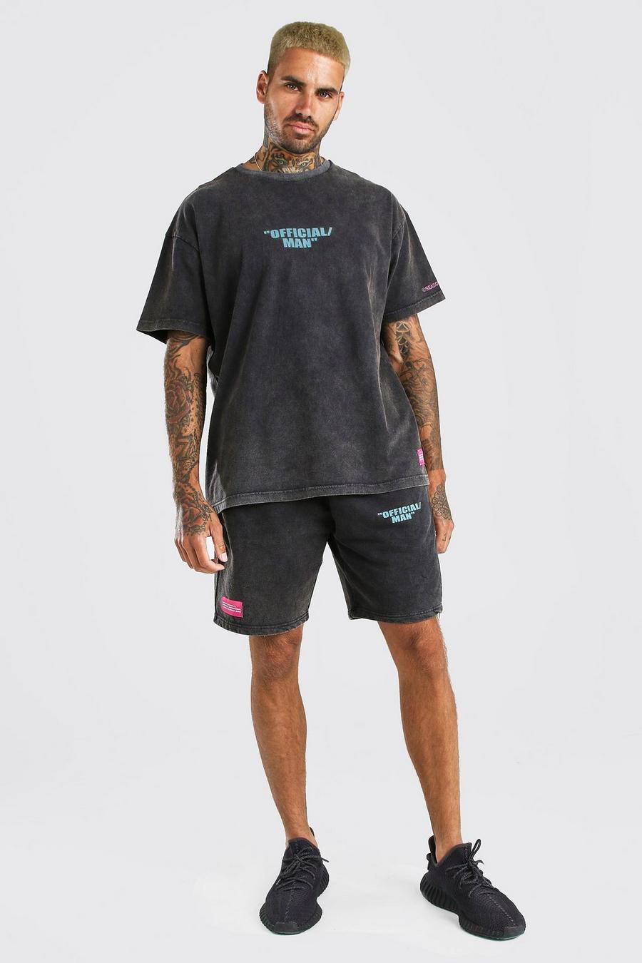 Charcoal MAN Stentvättat set med t-shirt och shorts image number 1