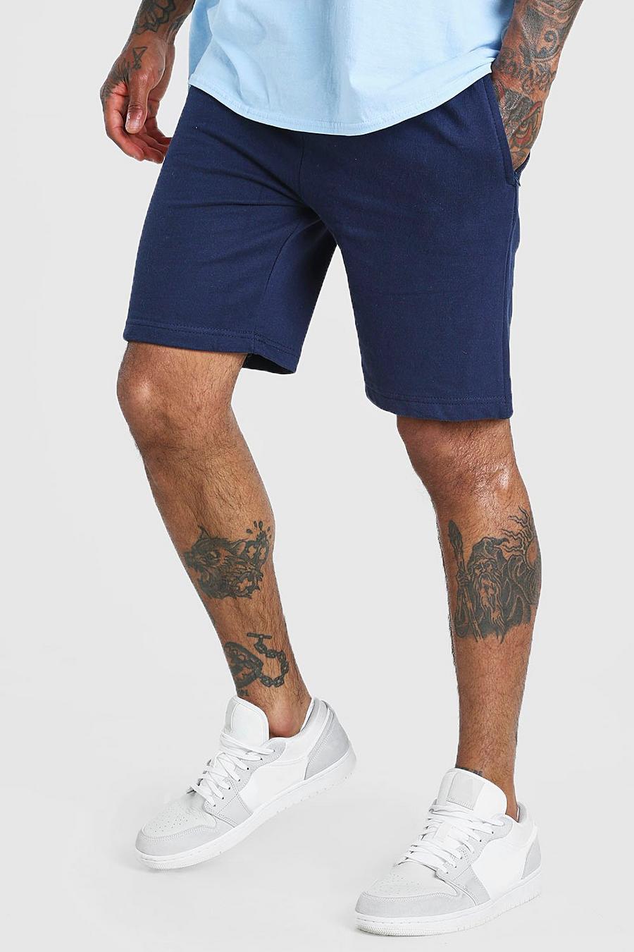 Navy Mid Length Jersey Short With Zip Pockets image number 1