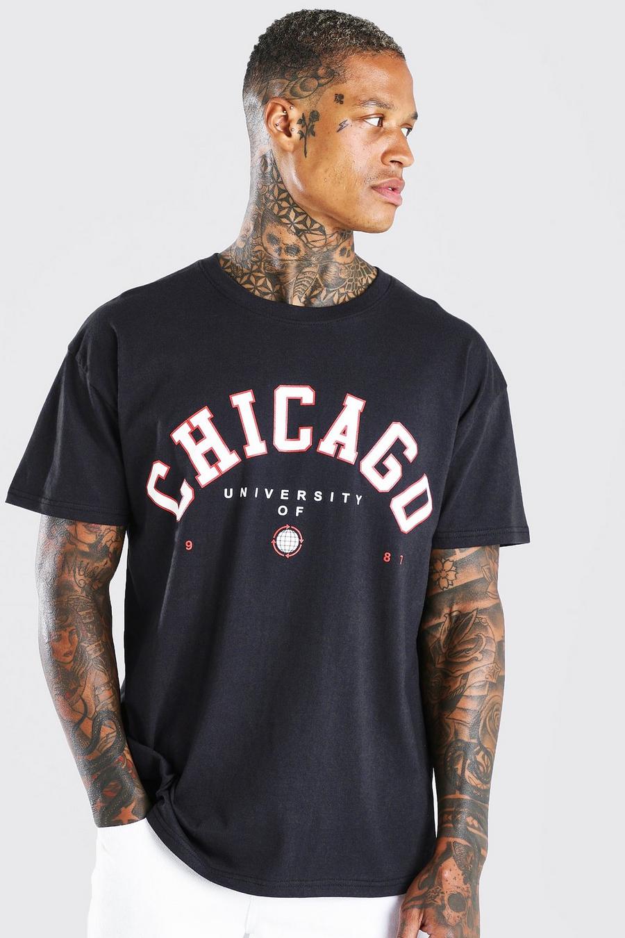 Black Oversized Chicago Graphic T-Shirt image number 1