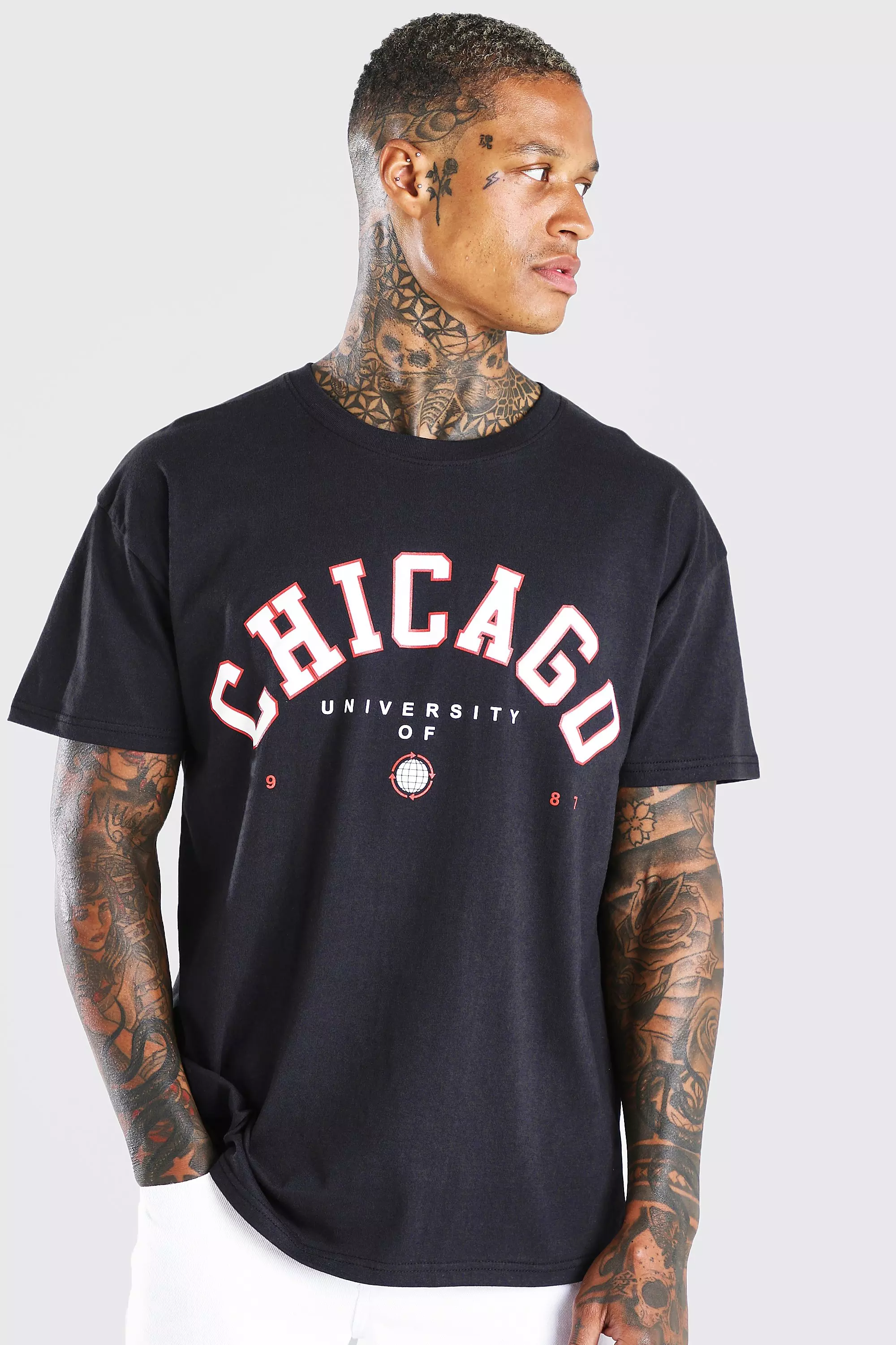 Black Chicago Graphic Oversized T Shirt