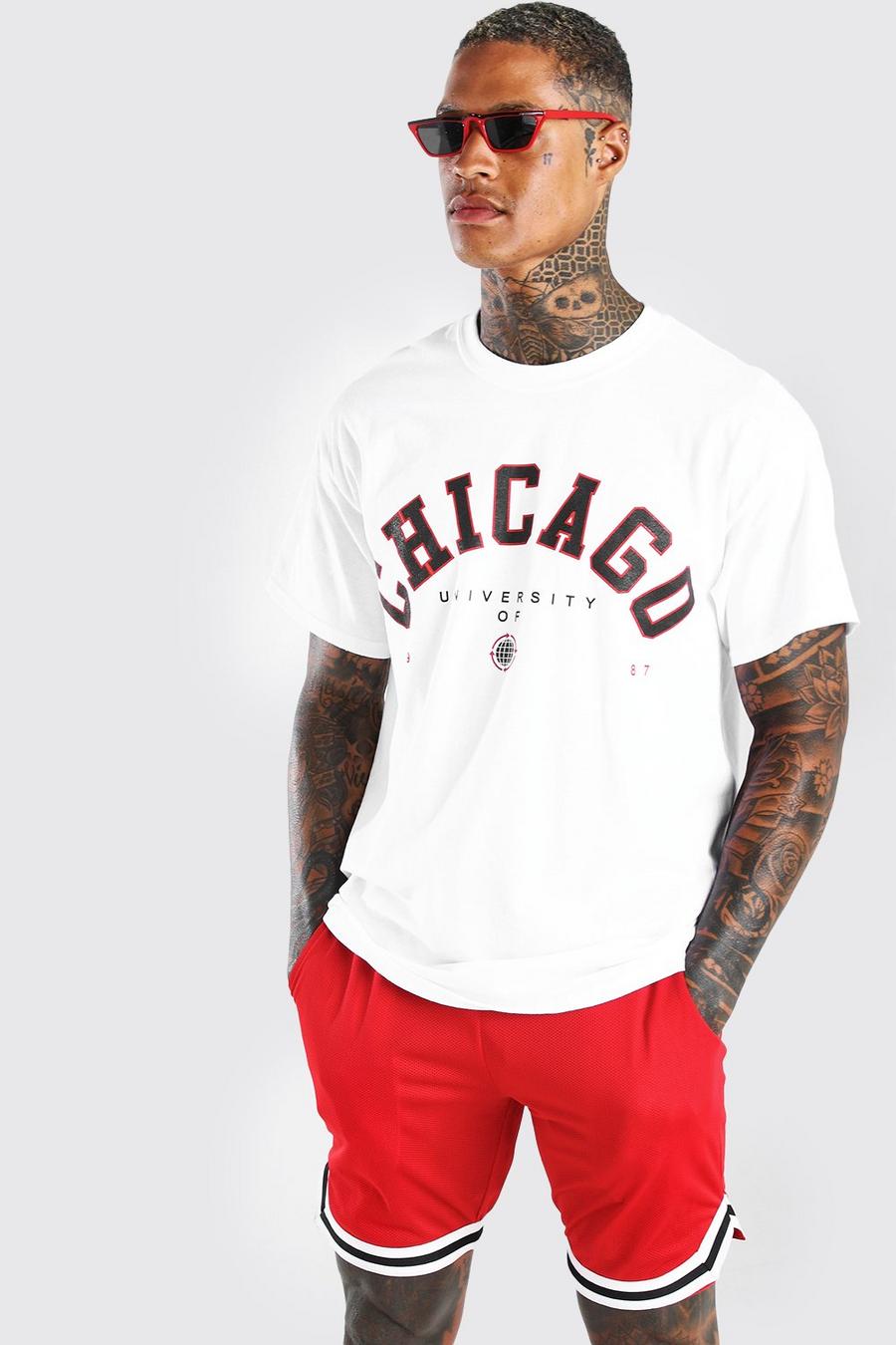 Oversize T-Shirt mit Chicago-Print, Weiß image number 1