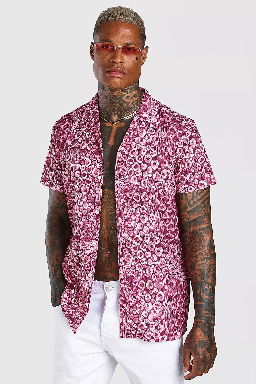 mens pink leopard print shirt