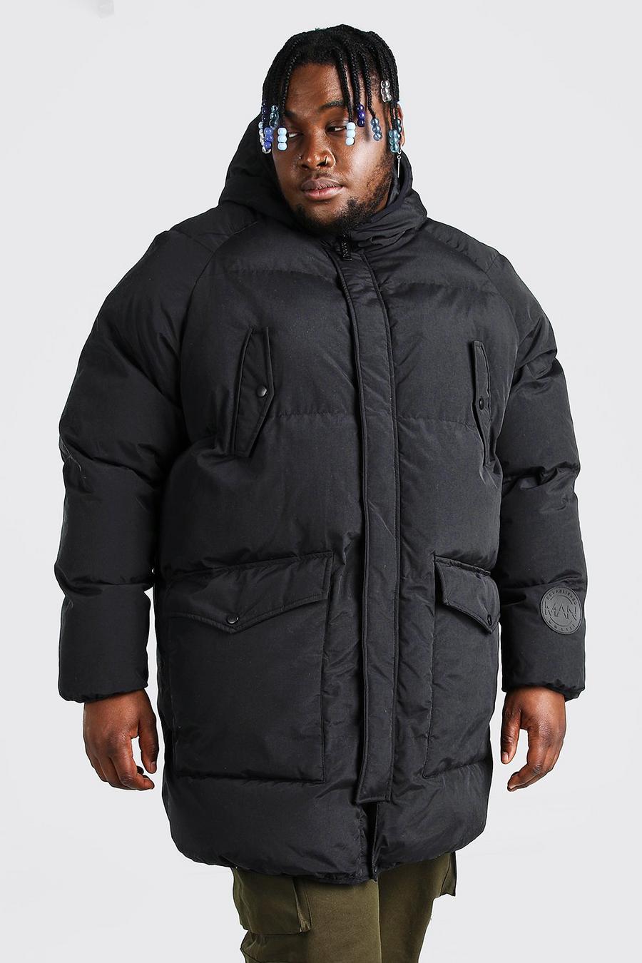 Black Plus Size Quilted Hooded Puffer Jacket image number 1