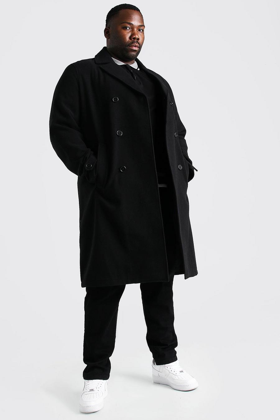 שחור מעיל עליון במראה צמר עם רכיסה כפולה לגברים גדולים וגבוהים image number 1