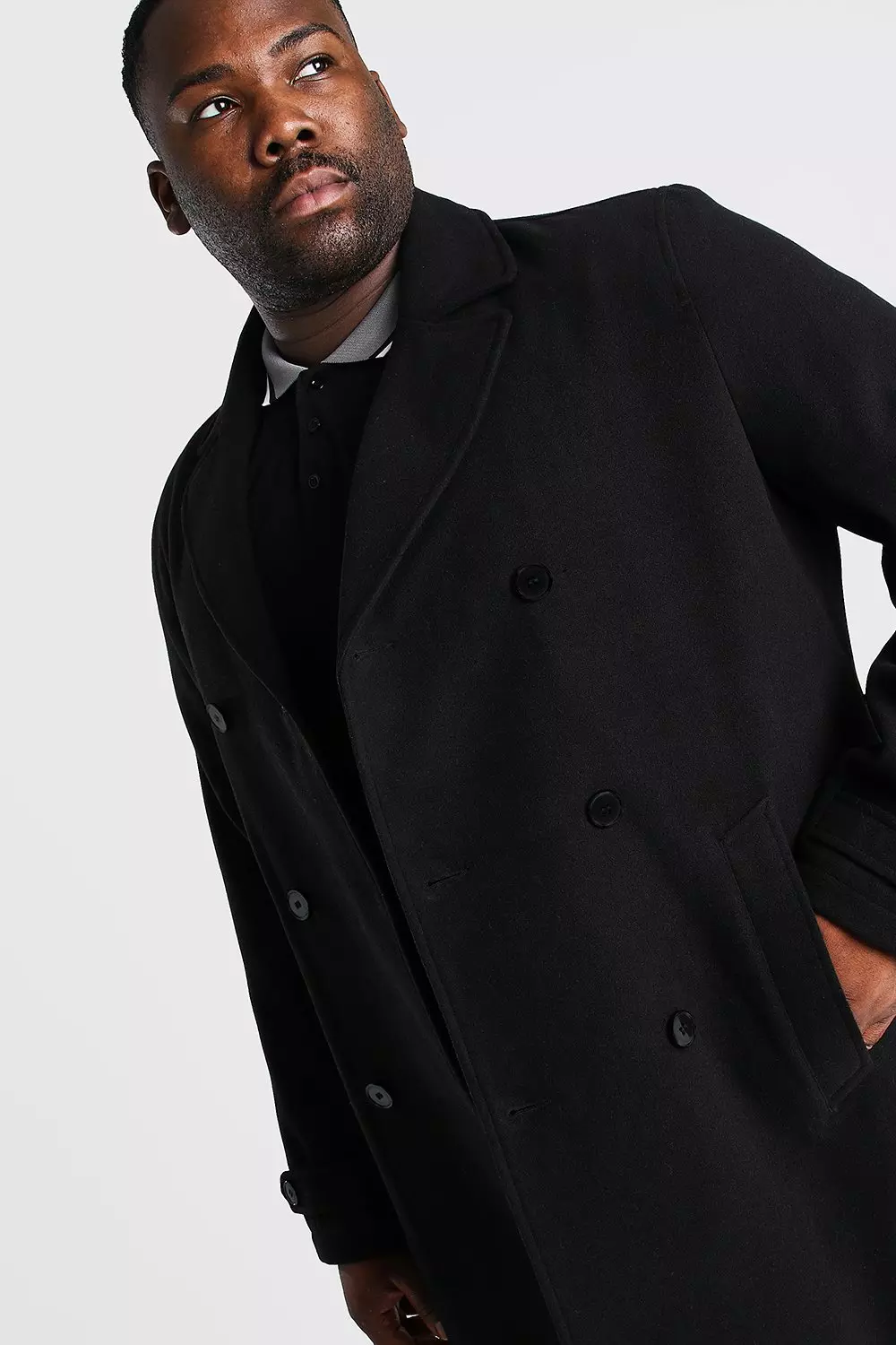 Topcoat - Manzini Mens Black Fur Collar Wool Overcoat Belted Double  Breasted MZW322