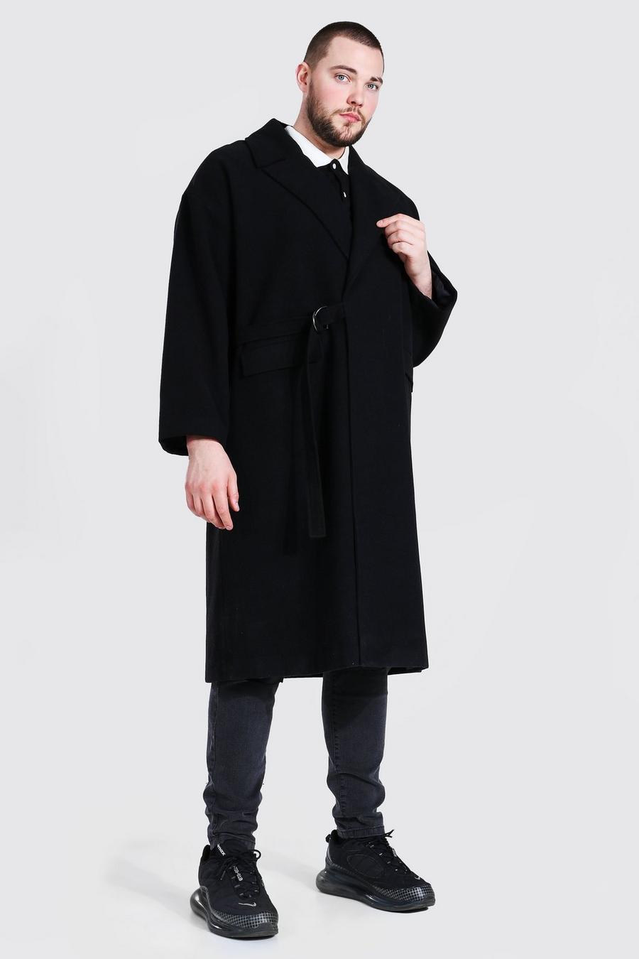 Black Plus Size Duster Overcoat Met Ceintuur image number 1