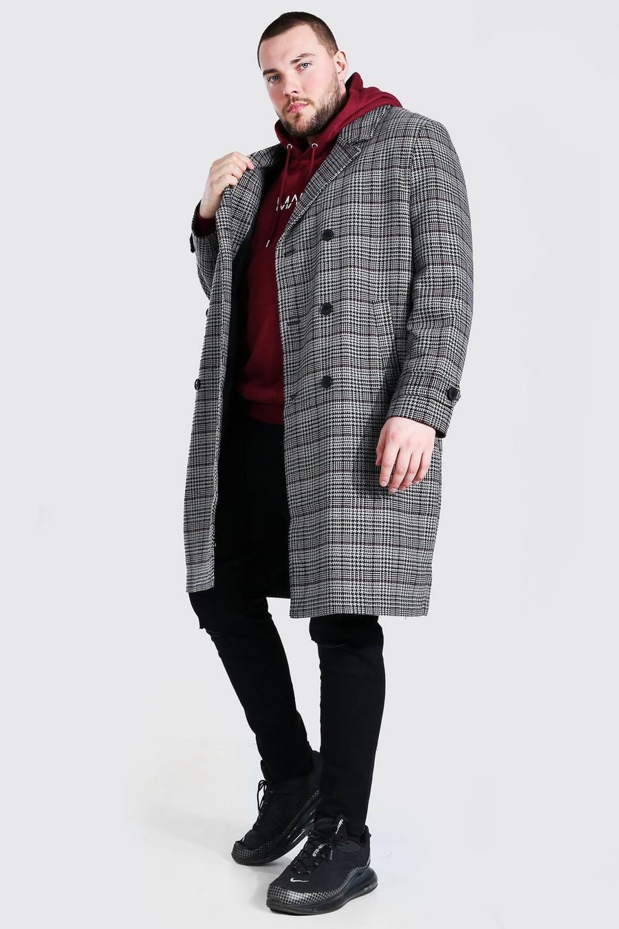 Grey Plus Size Grid Check Double Breasted Overcoat image number 1