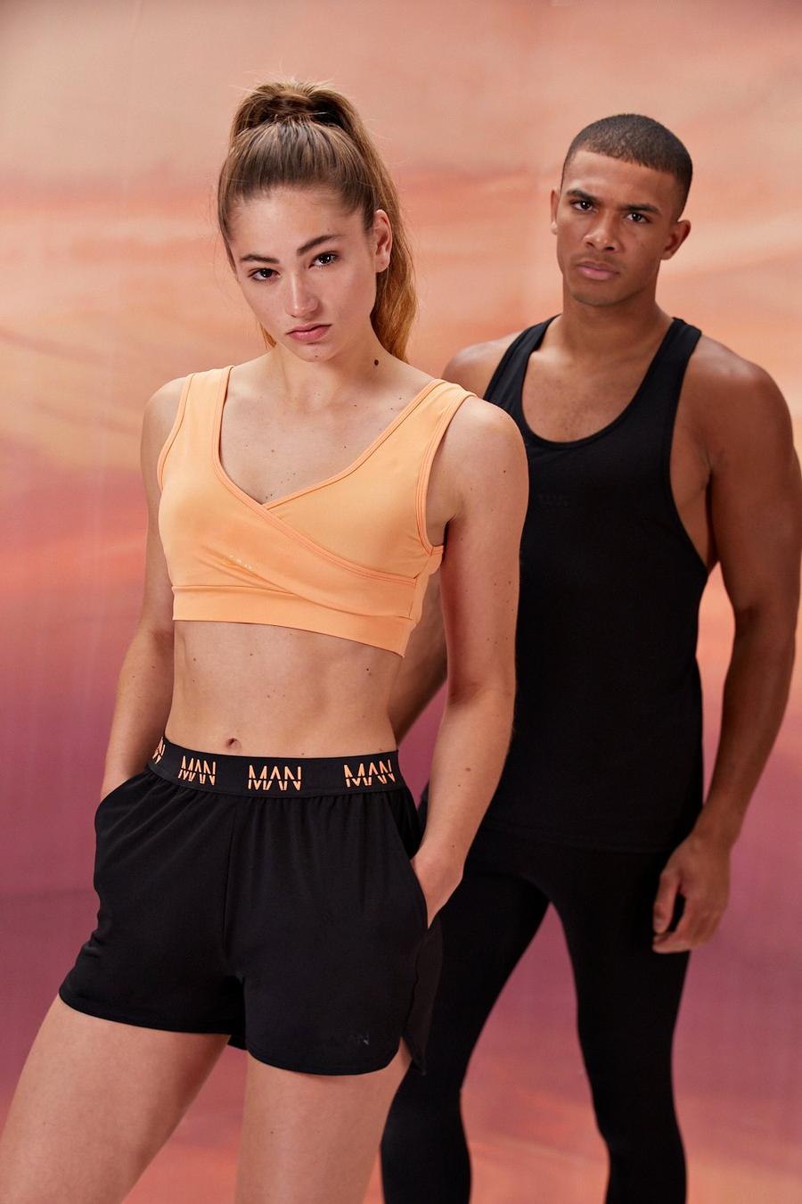 Peach orange Hers Active Sports Bra With Print Detail image number 1