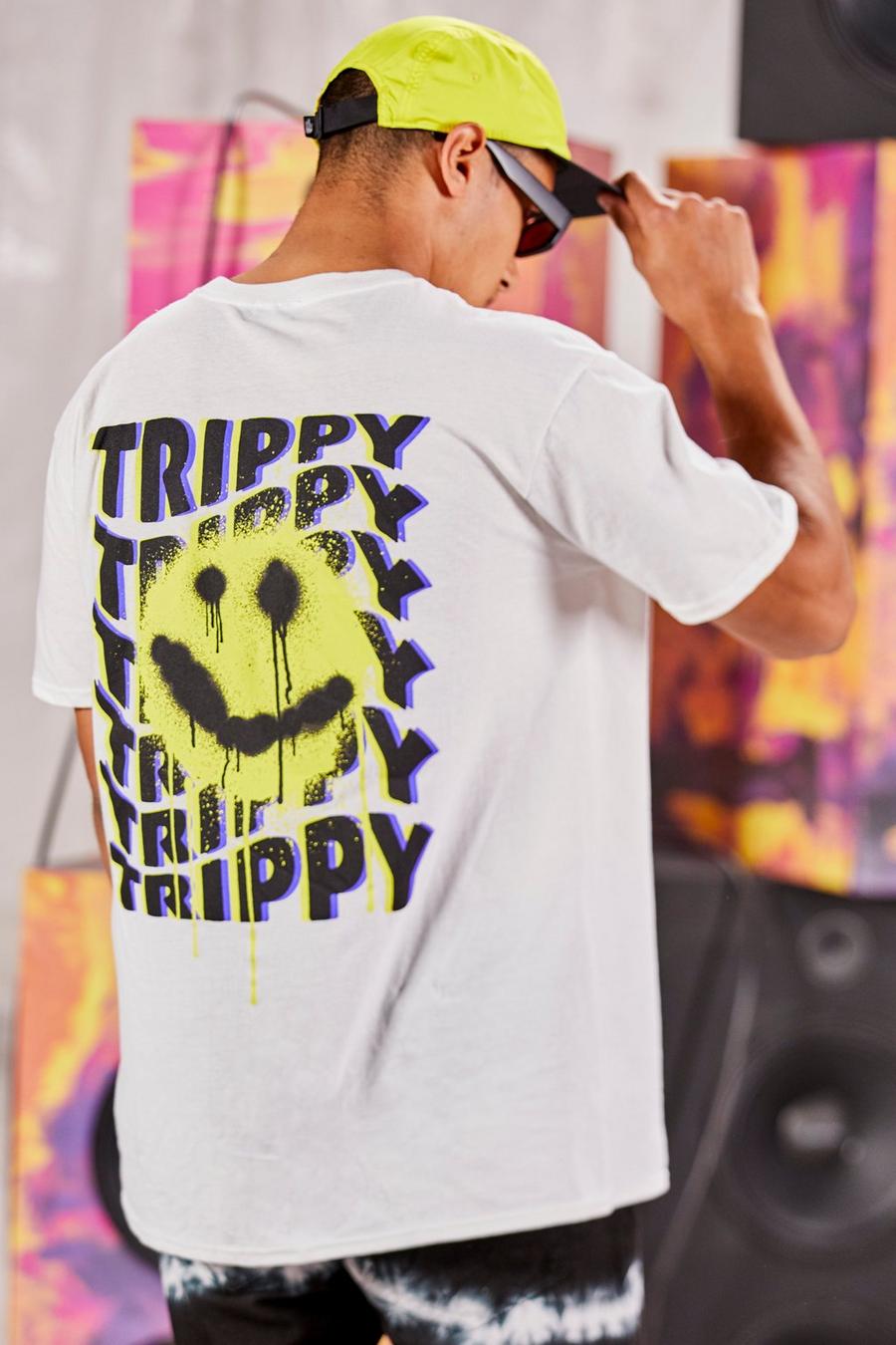 White Oversized Trippy Graffiti Graphic Print T-Shirt image number 1