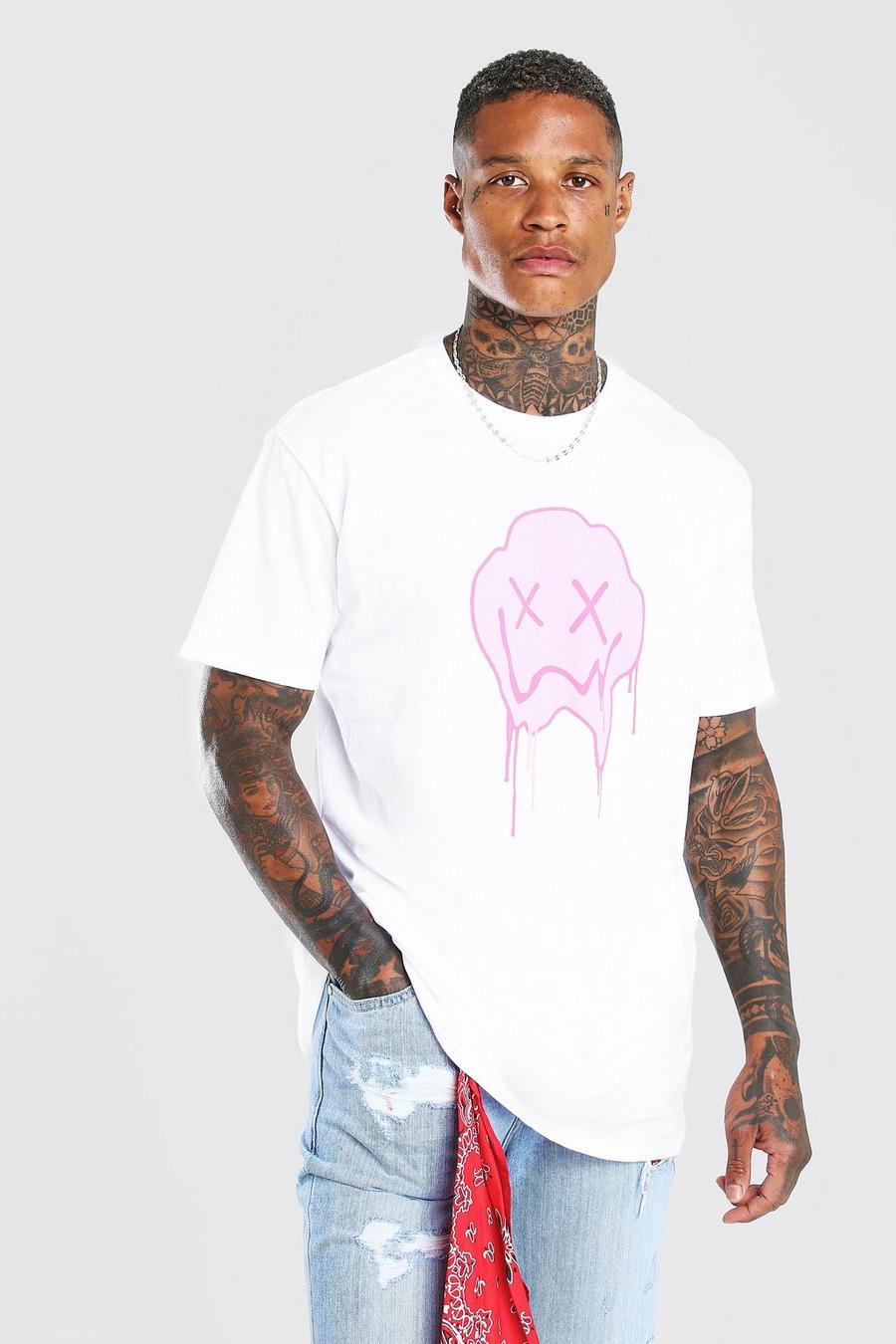 White Oversized Drip Face T-Shirt image number 1