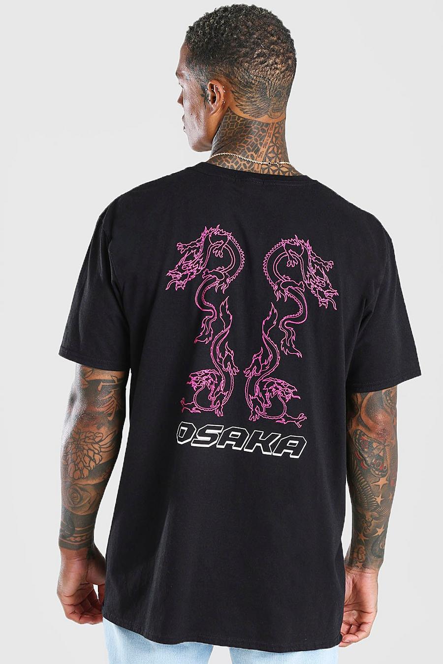Black Oversized Dragon Back Graphic T-Shirt image number 1