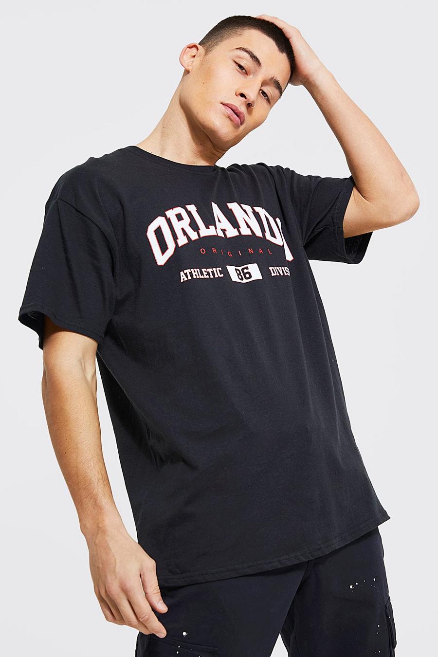 Black Oversized Orlando Print T-Shirt image number 1