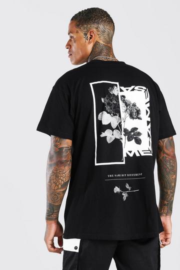 Oversized Floral Photo Back Graphic T-Shirt black
