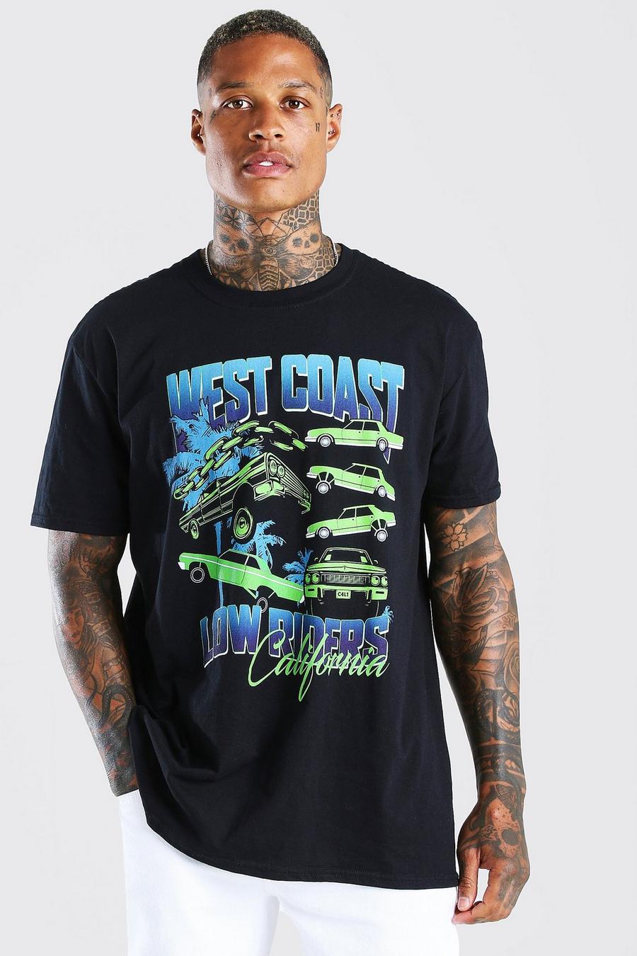 Black "West Coast" Oversize t-shirt med bilar image number 1