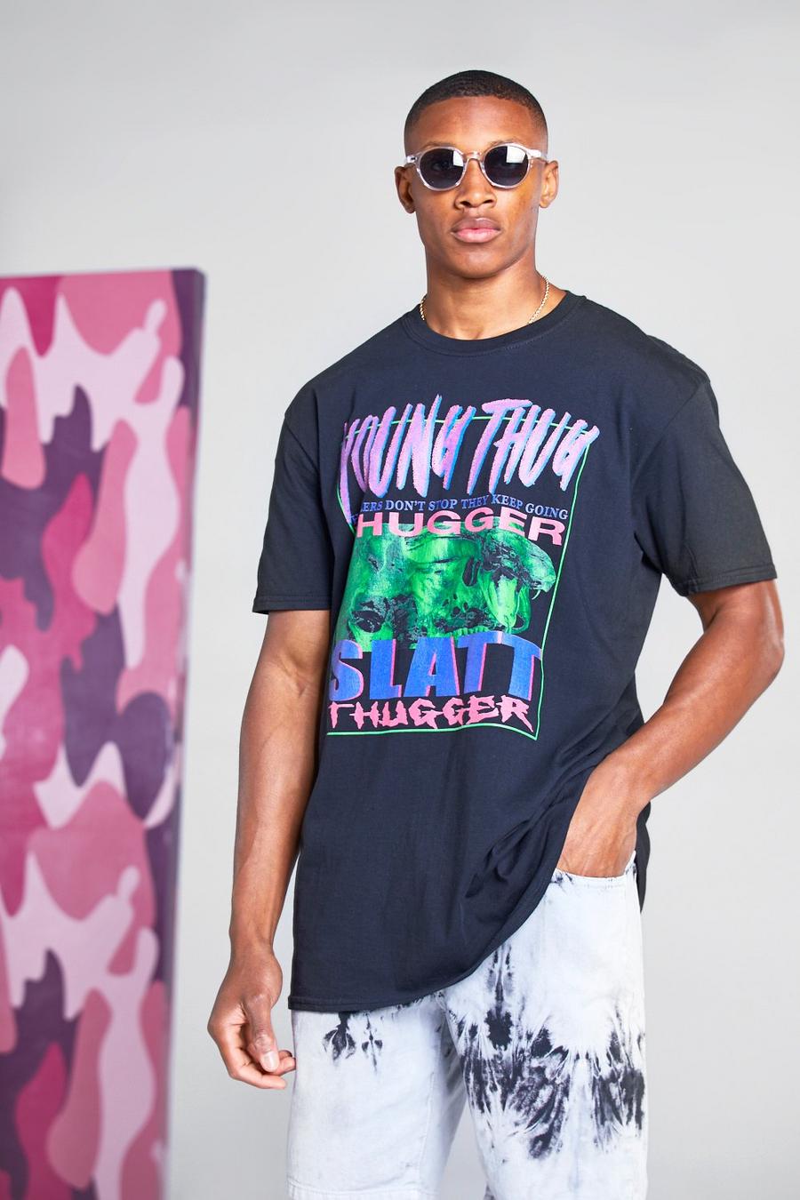 T-Shirt in Übergröße mit „Young Thug“-Print, Schwarz image number 1