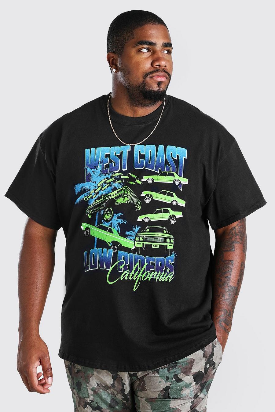 Black Big & Tall - "West Coast Low Riders" T-shirt med tryck image number 1