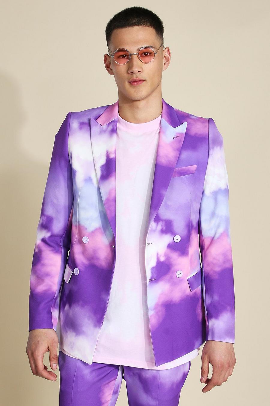 Zweireihige Anzugjacke in Skinny Fit mit Wolken-Print, Mehrfarbig image number 1