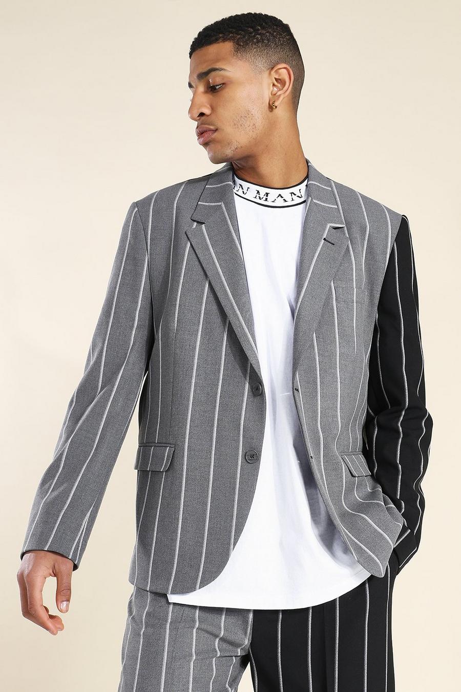 אפור ז'קט חליפה אוברסייז קולור בלוק עם רכיסה יחידה image number 1