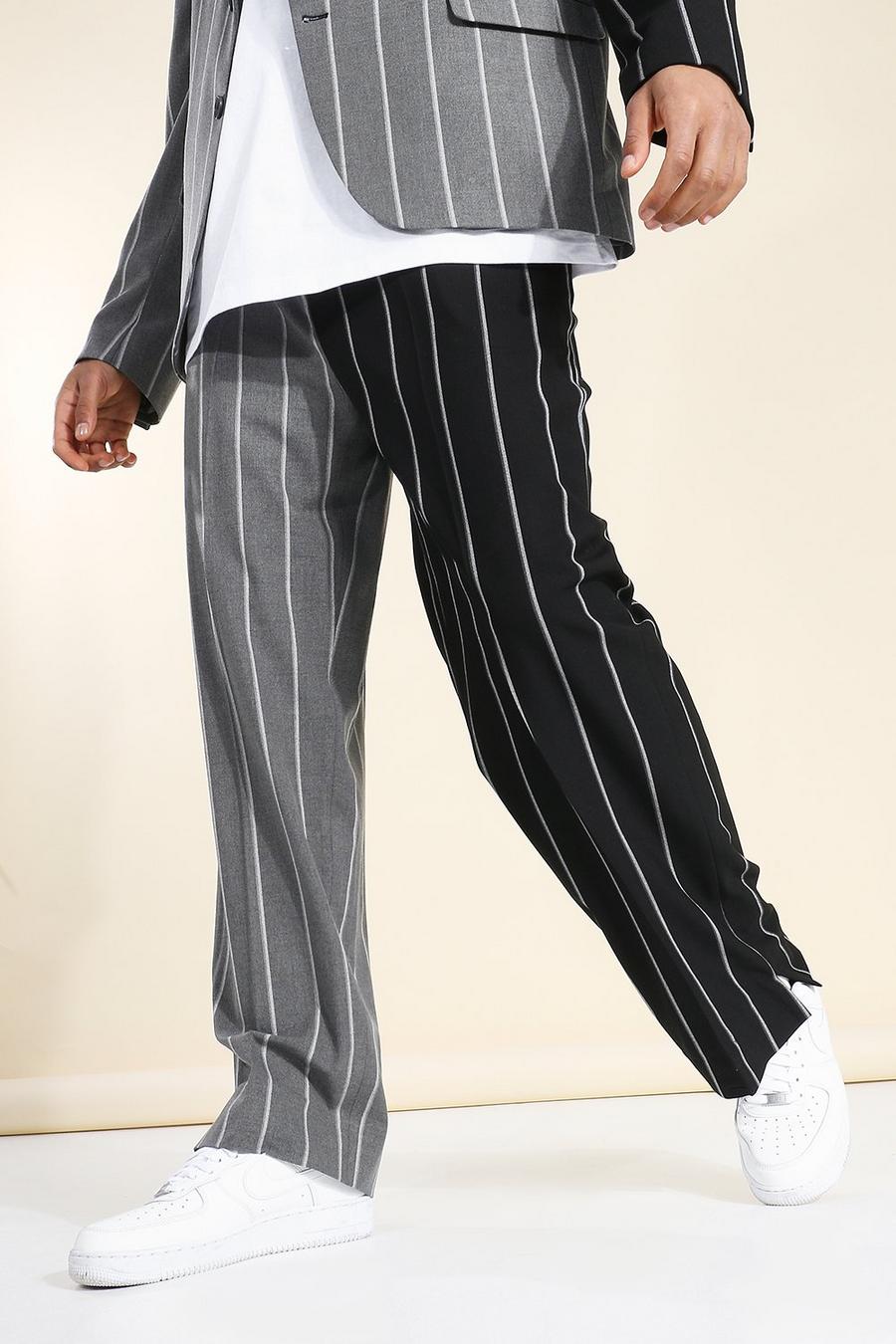 אפור מכנסי חליפה קולור בלוק בגזרה רחבה עם שסע במכפלת image number 1