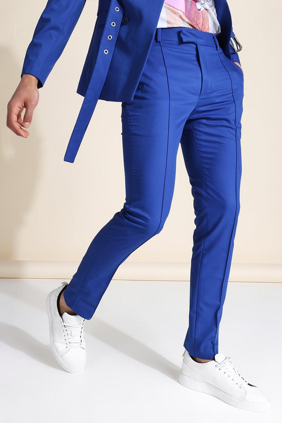 Pantalones plisados por delante skinny, Azul marino image number 1