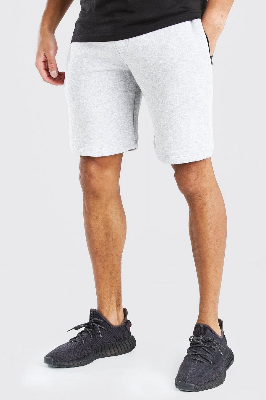 Grey marl Mid Length Shorts With Side Zips image number 1
