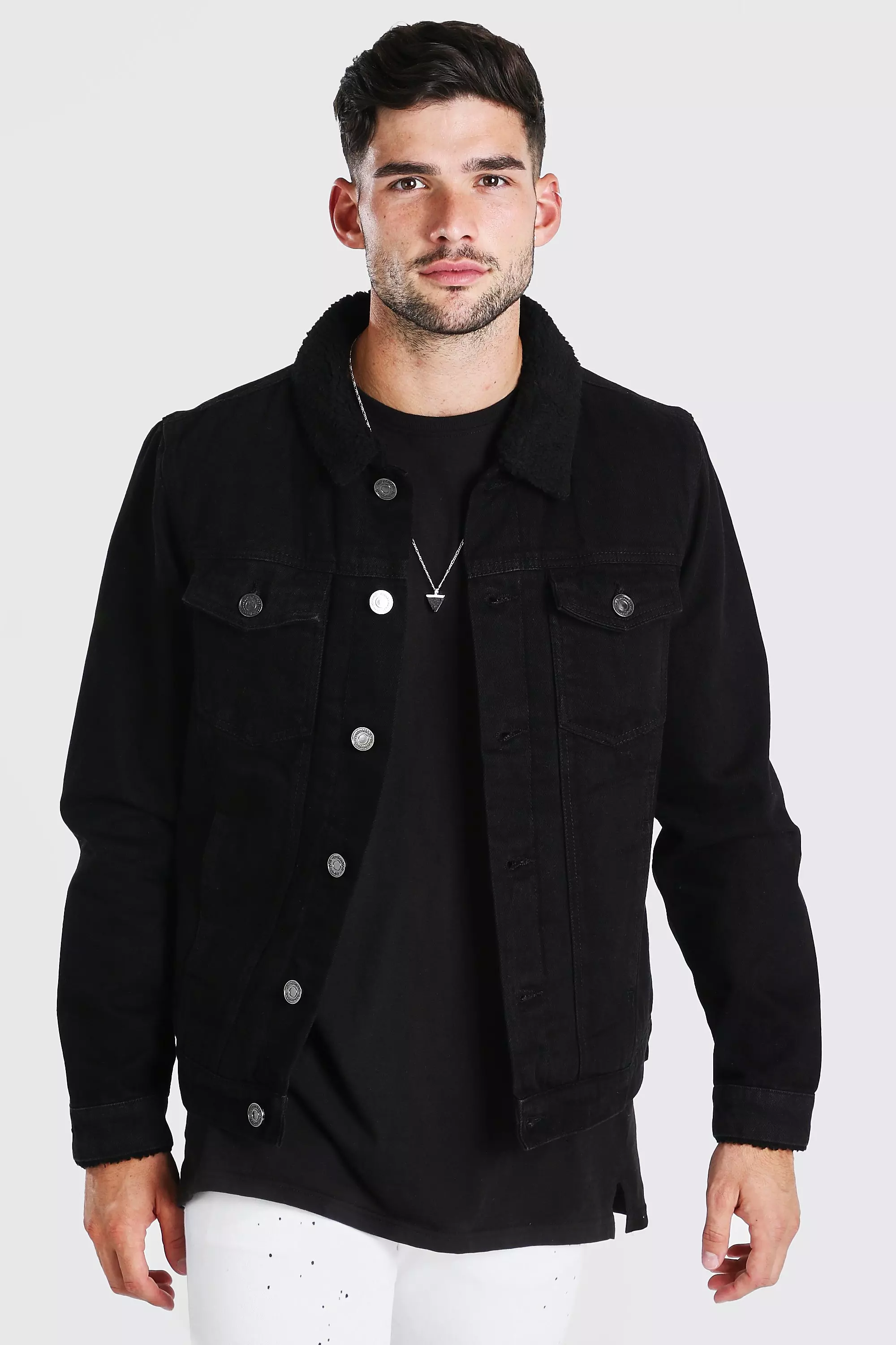 Mens black borg 2025 lined denim jacket