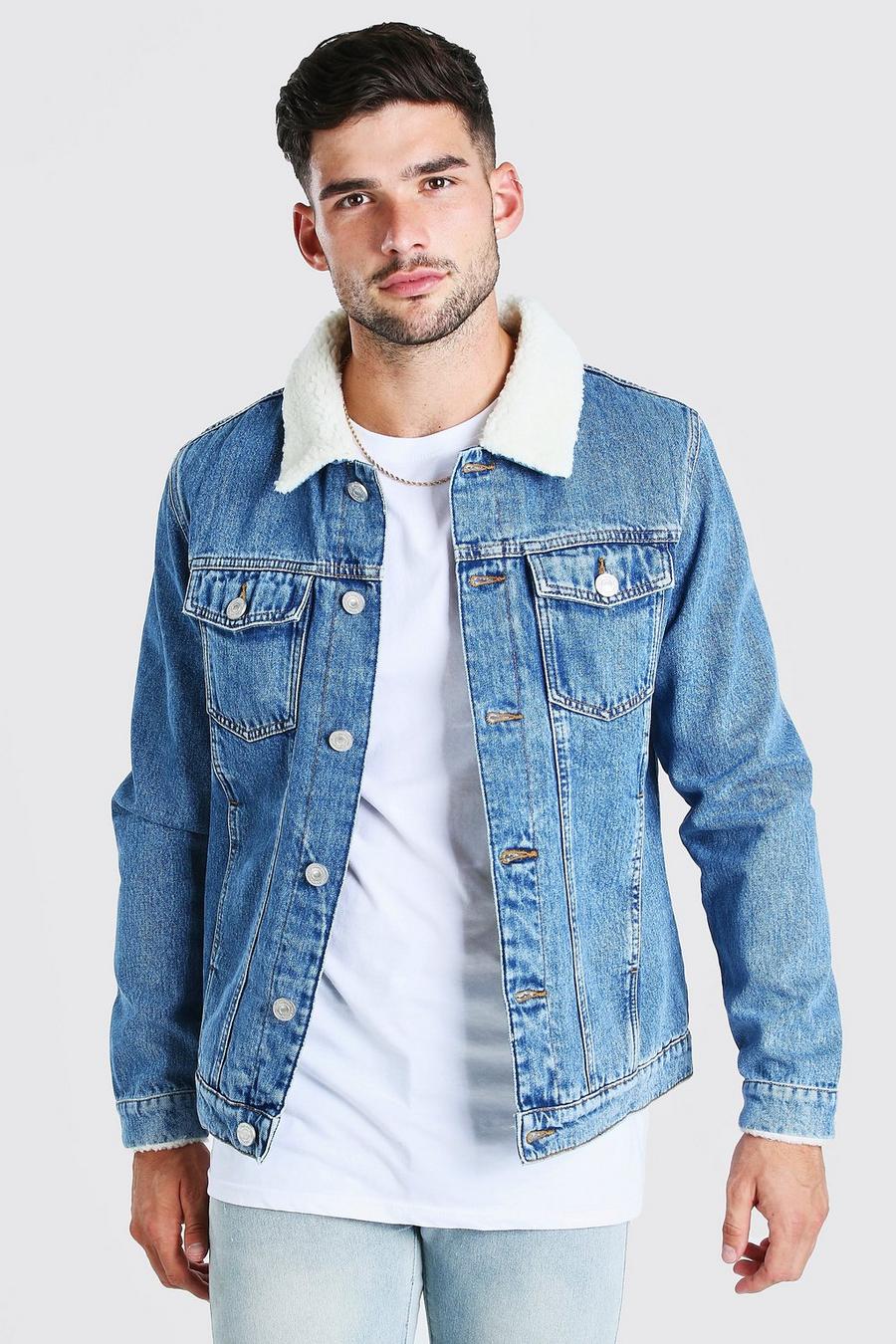 Mid blue Fully Borg Lined Denim Jacket image number 1