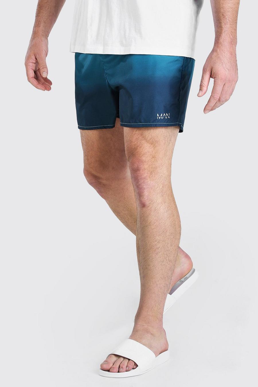Blue Plus Size MAN Ombre Short Length Swim Shorts image number 1