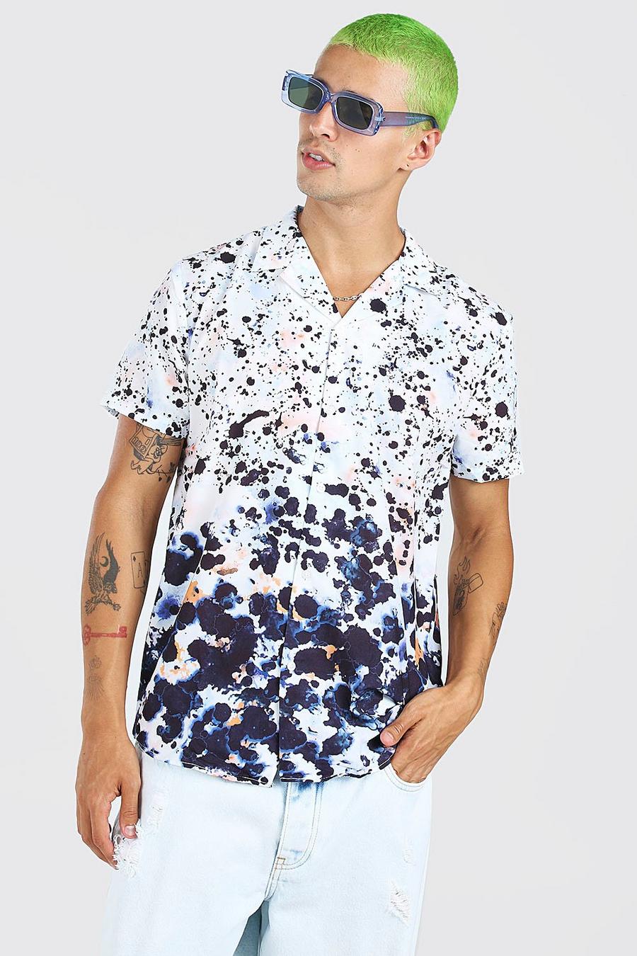 Multi Kortärmad skjorta med ombréeffekt och bowlingkrage image number 1